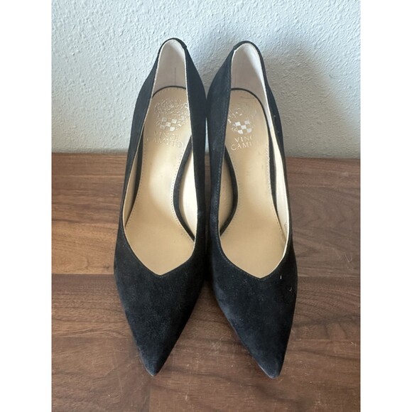 Vince Camuto Black Suede Heels Vp-novilesa Size 7.5 Pointed Toe Leather - Picture 3 of 11